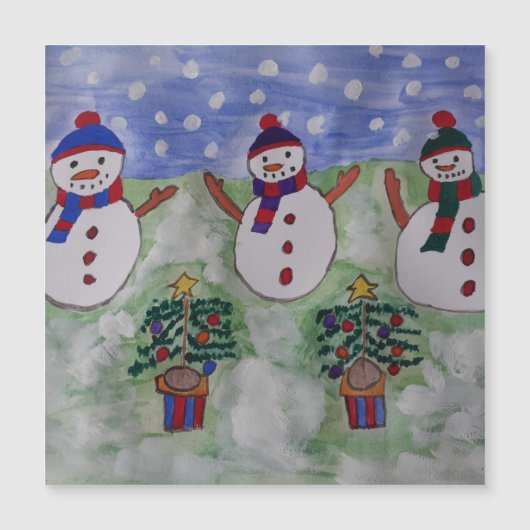 Drei Weihnachtsschneemänner Magnetkarte (Vorderseite)