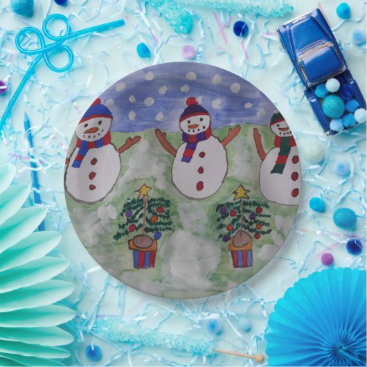 Drei Weihnachtsschneemänner Pappteller (Party)