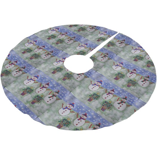 Drei Weihnachtsschneemänner Polyester Weihnachtsbaumdecke (Schrägansicht)