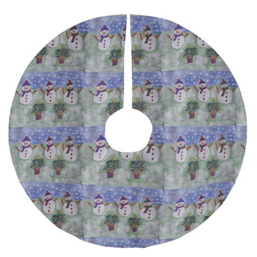 Drei Weihnachtsschneemänner Polyester Weihnachtsbaumdecke (Vorderseite)