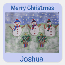 Drei Weihnachtsschneemänner Quadratischer Aufkleber