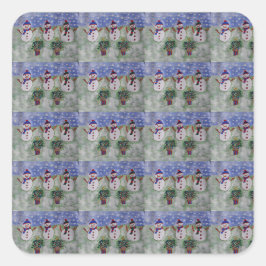 Drei Weihnachtsschneemänner Quadratischer Aufkleber