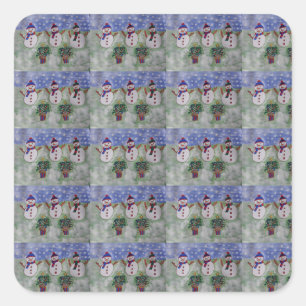 Drei Weihnachtsschneemänner Quadratischer Aufkleber
