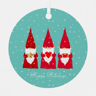 Drei Weihnachtswichte auf Türkis Ornament Aus Metall