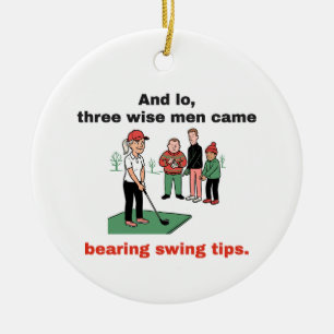 Drei Weise Männer bringen Swing-Tipps: Golfsport f Keramik Ornament