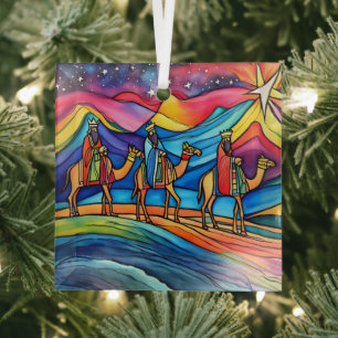 Drei Weise Männer Farbige Weihnachtsfeiertage  Ornament Aus Glas