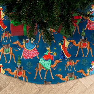 Drei weise Männer Könige & Kamele blau auf dem gan Polyester Weihnachtsbaumdecke