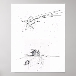 Drei Weise Männer – Minimalistische Geburts-Skizze Poster