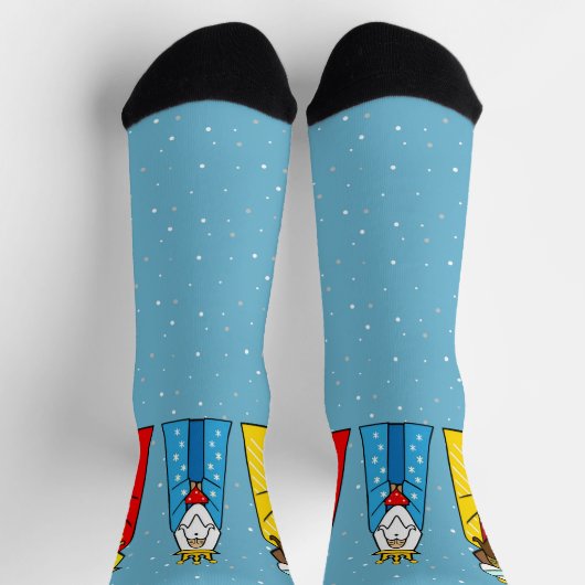 Drei Weisen & Schneeflocken auf Türkis Socken (Oben)