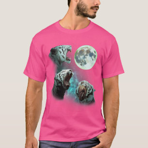 Drei weiße Bengalische Tiger heulen am Mond 3 Wolf T-Shirt