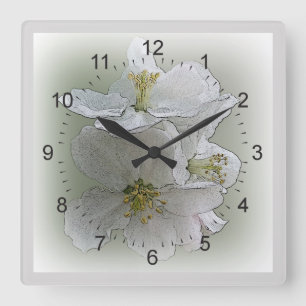 drei weiße Blumen Quadratische Wanduhr