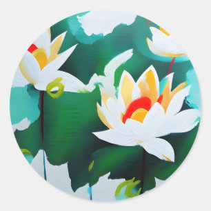 Drei weiße Lotus-Blume mit grünen Blätter Runder Aufkleber
