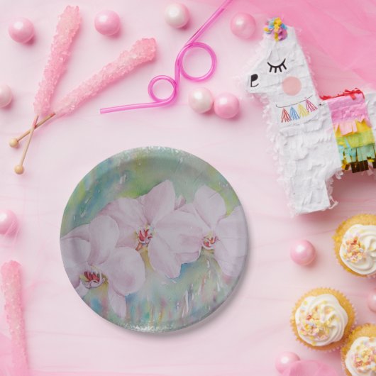 DREI WEISSE ORCHIDEN PAPIERPLATTE PAPPTELLER (Party)