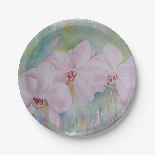 DREI WEISSE ORCHIDEN PAPIERPLATTE PAPPTELLER (Vorderseite)