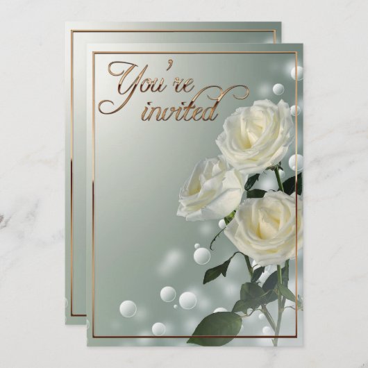 Drei weiße Rosen/Gold Trips Einladung (Vorne/Hinten)