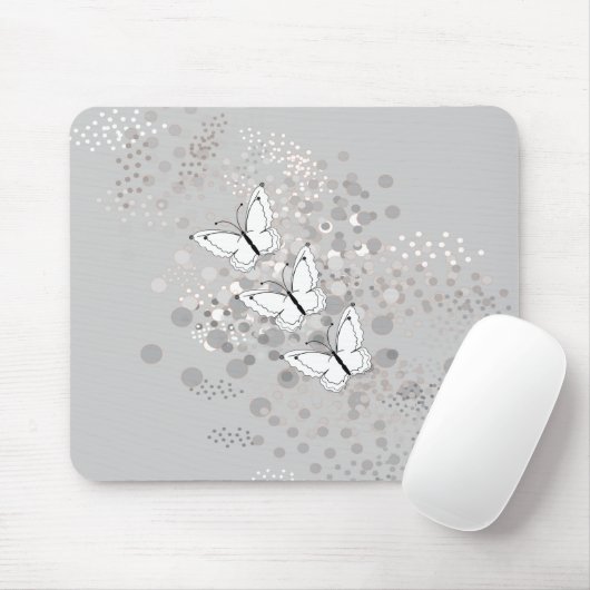 Drei weiße Schmetterlinge Mousepad (Mit Mouse)