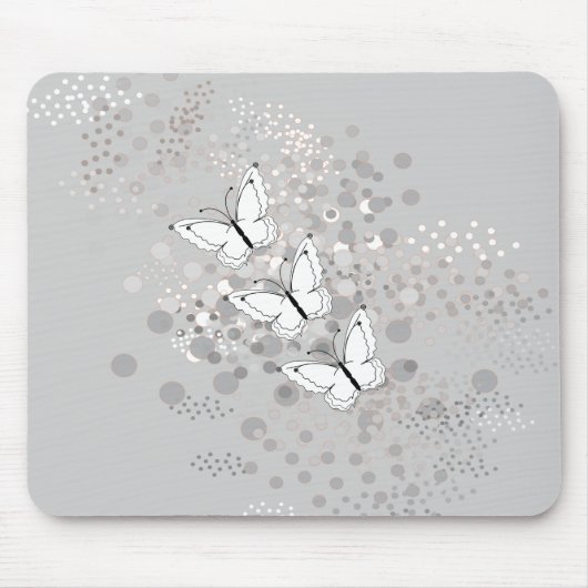 Drei weiße Schmetterlinge Mousepad (Vorne)