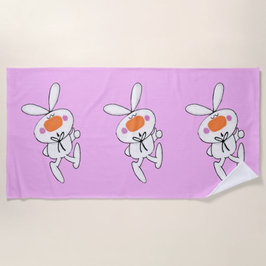 Drei weiße Strümpfe Cartoon Bunnies Rosy Cheeks Strandtuch (Vorderseite)