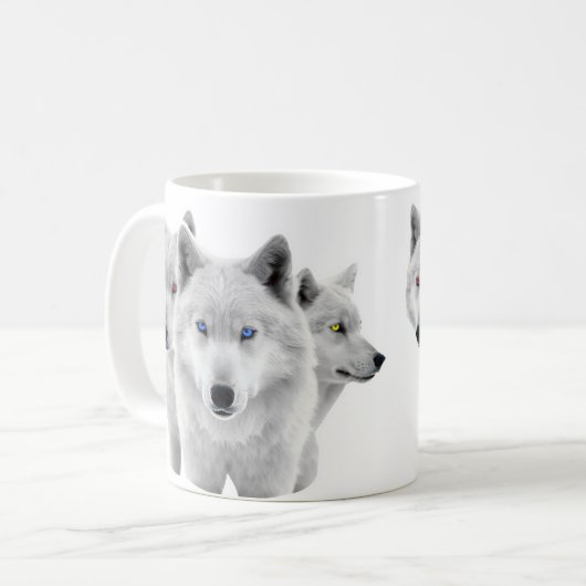Drei weiße Wölfe Kaffeetasse (Vorderseite Links)