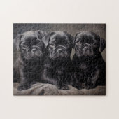 Drei Welpen mit schwarzem Mops Puzzle (Horizontal)