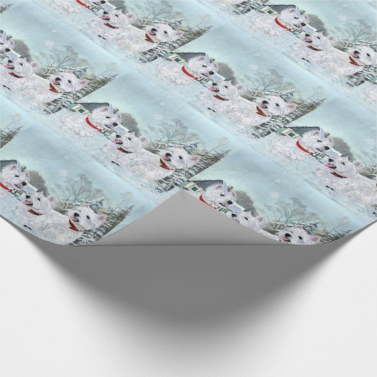 Drei Westies in Wintertime Geschenkpapier (Ecke)