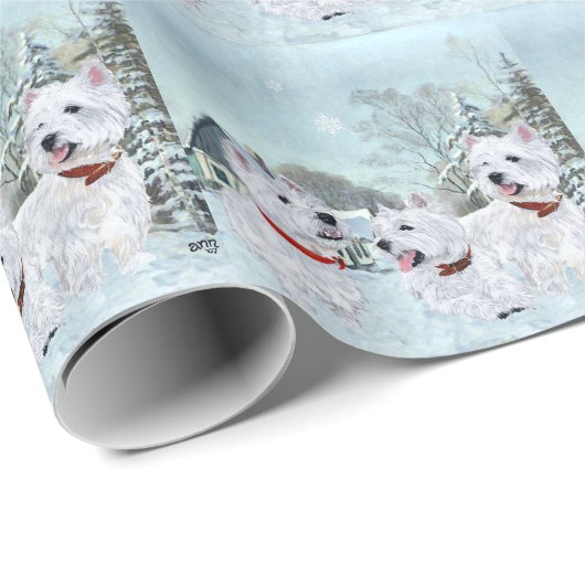 Drei Westies in Wintertime Geschenkpapier (Rolleneckpunkt)