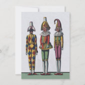 Drei Whimsical Birthday Colorful Jester Dolls Einladung (Rückseite)