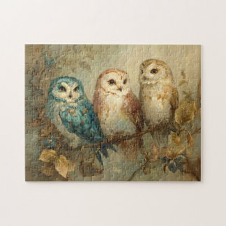 Drei Whimsical Owls auf einer Zweigniederlassung Puzzle