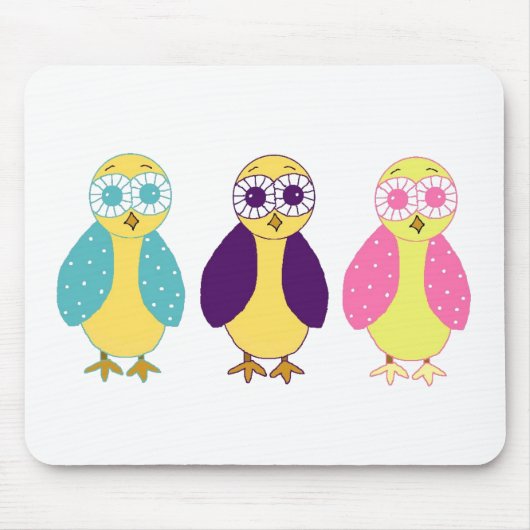 Drei Whimsical Owls Mousepad (Vorne)