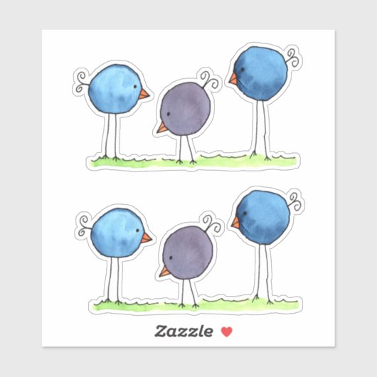 Drei Whimsikfarbene Vögel Aufkleber (Blatt)