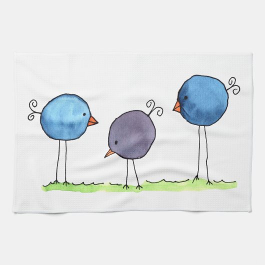 Drei Whimsikfarbene Vögel Geschirrtuch (Horizontal)