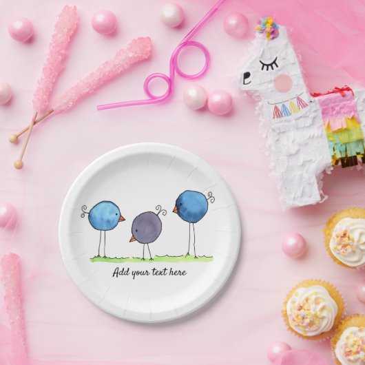 Drei Whimsikfarbene Vögel Pappteller (Party)