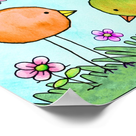 Drei Whimsikfarbene Vögel Poster (Ecke)