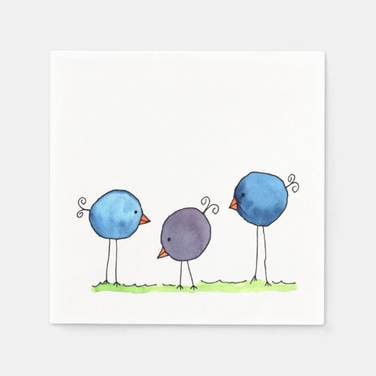 Drei Whimsikfarbene Vögel Serviette (Vorderseite)