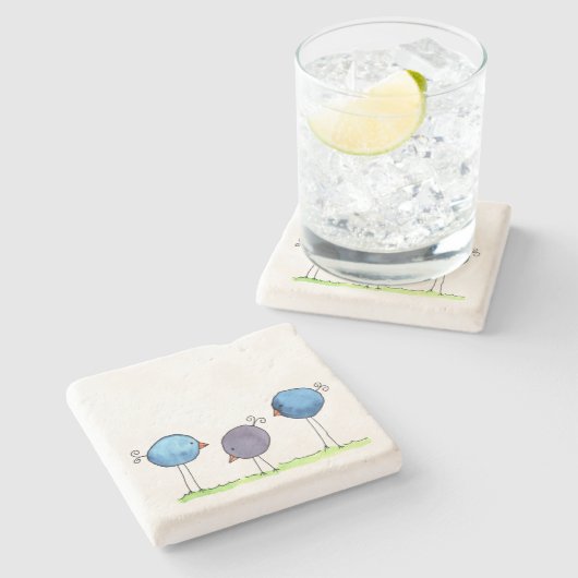 Drei Whimsikfarbene Vögel Steinuntersetzer (Seitenansicht)