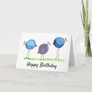 Drei whimsische Wasserfarben-Vögel Geburtstag Karte