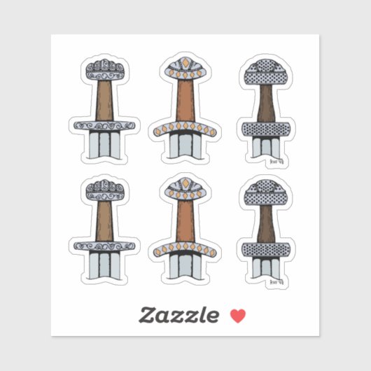 Drei Wiking Sword Hilts Aufkleber (Blatt)