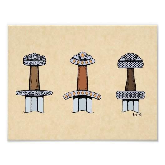 Drei Wiking Sword Hilts Fotodruck (Vorne)