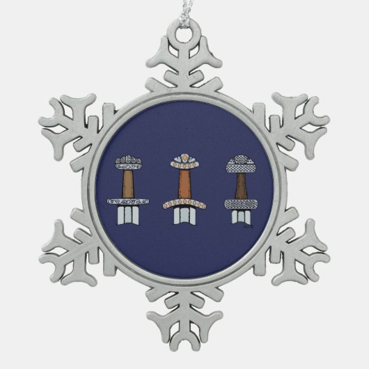 Drei Wiking Sword Hilts Schneeflocken Zinn-Ornament (Vorderseite)