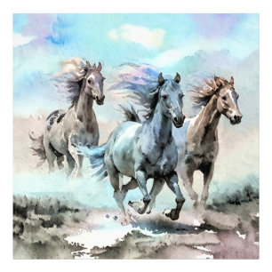 Drei wilde Mustangs rasen über die Ebenen Fotodruck