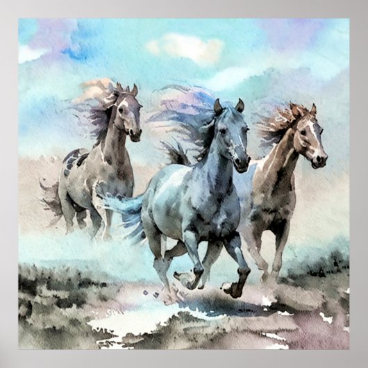Drei wilde Mustangs rasen über die Ebenen Poster (Vorne)