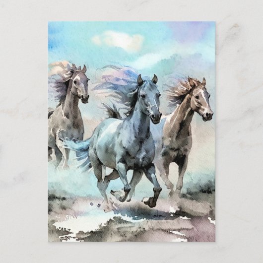 Drei wilde Mustangs-Rennen quer durch die Ebenen Postkarte (Vorderseite)