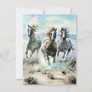 Drei Wildpferde über einem Dusty Prairie Postkarte
