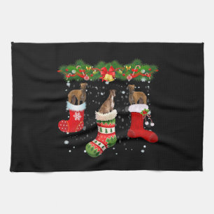 Drei Windhund Hund in Socken Weihnachten Geschirrtuch