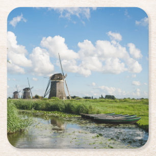 Drei Windmühlen und ein Kanal-Untersetzer Rechteckiger Pappuntersetzer