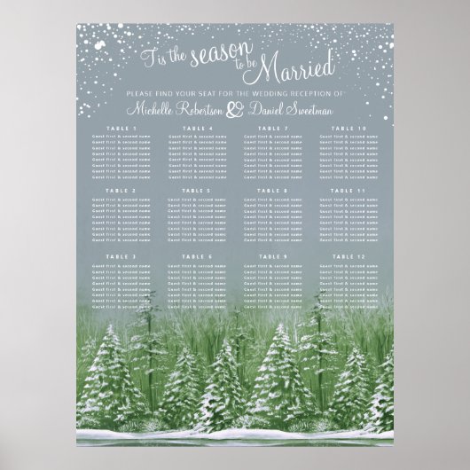 Drei Winter Hochzeit grau 12 Tisch Sitzkarte Poster (Vorne)