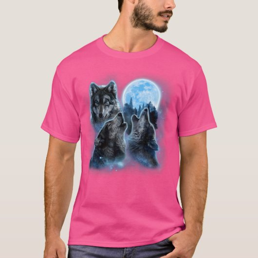 Drei Wölfe, die unter Icy Full Moon Grauer Wolf he T-Shirt (Vorderseite)