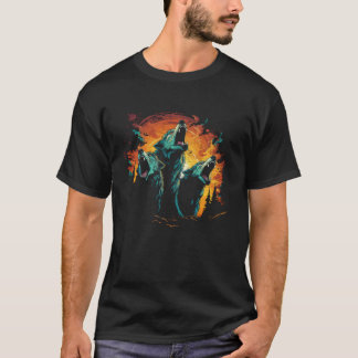 Drei Wölfe heulen am Mond Coolen Herren Wolf L T-Shirt