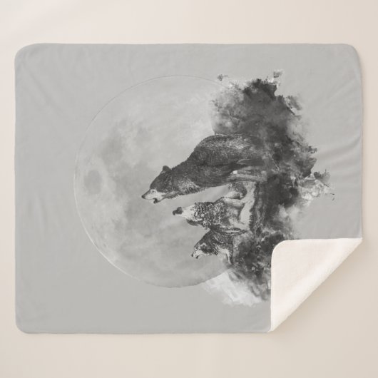 Drei Wölfe heulen an der Mondgrafik Sherpadecke (Vorderseite (Horizontal))