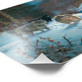 drei Wölfe im Winterwald Fotodruck (Ecke)